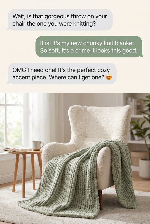 Handmade Chunky Knit Blanket - Sage
