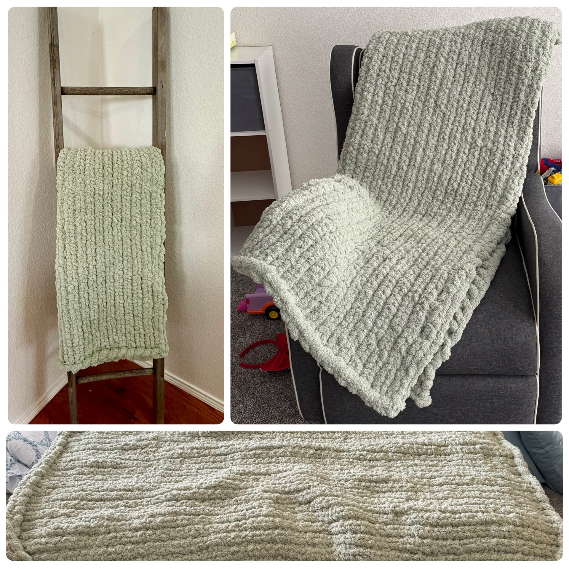 Handmade Chunky Knit Blanket - Sage