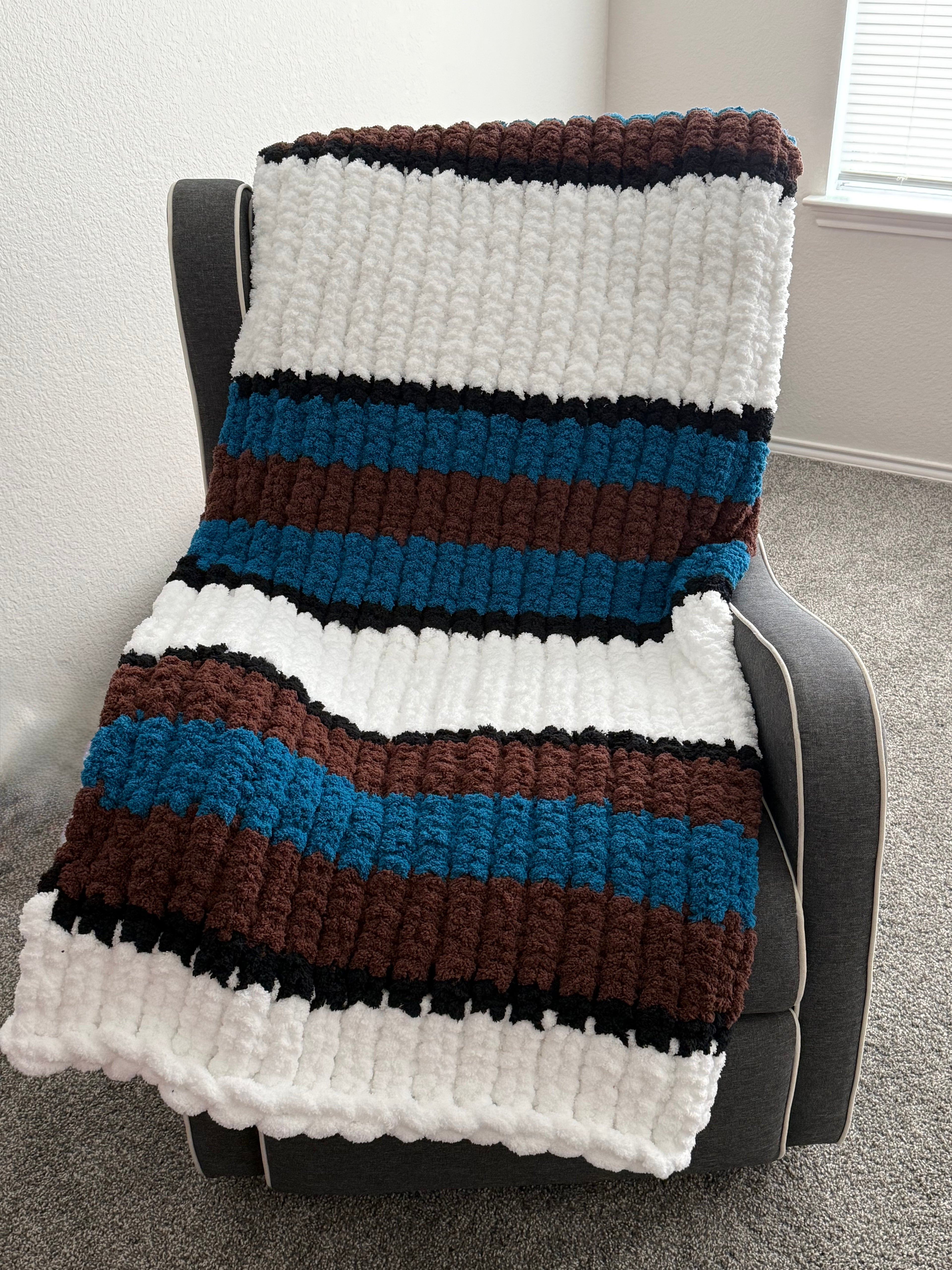 Blue, Brown, and White Throw Blanket