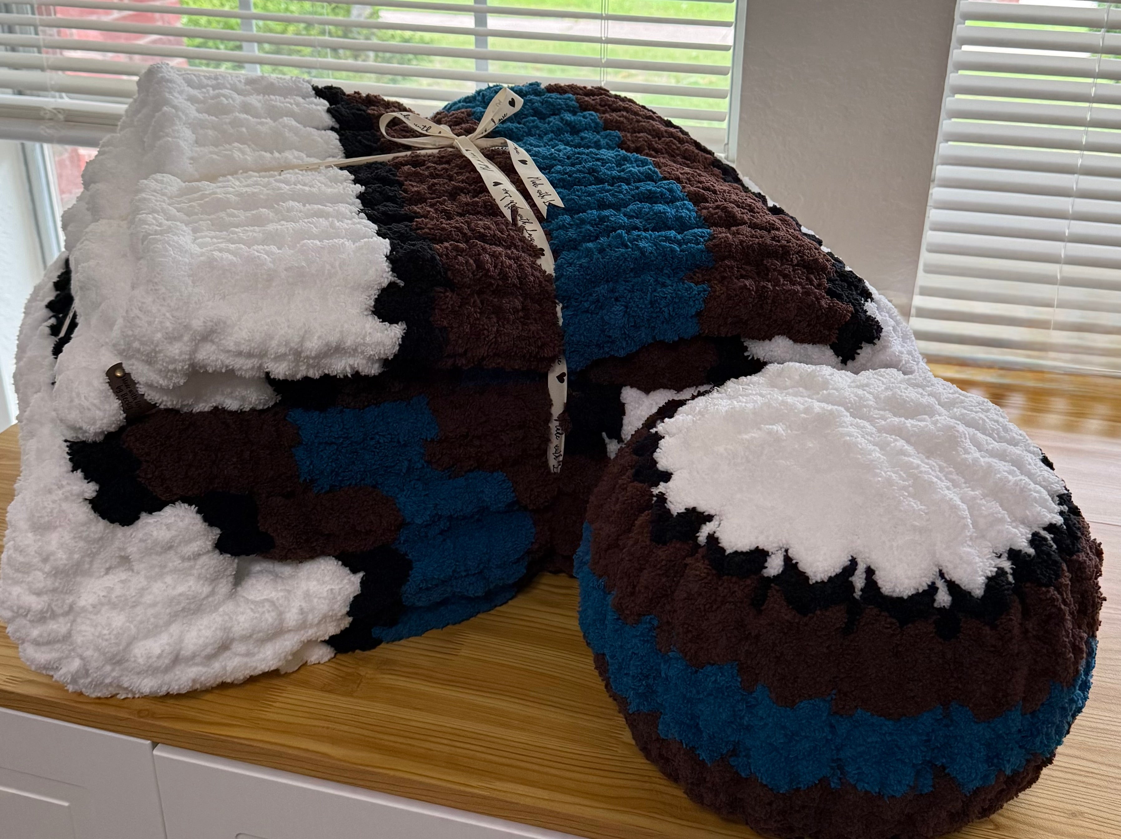 Blue, Brown, and White Throw Blanket